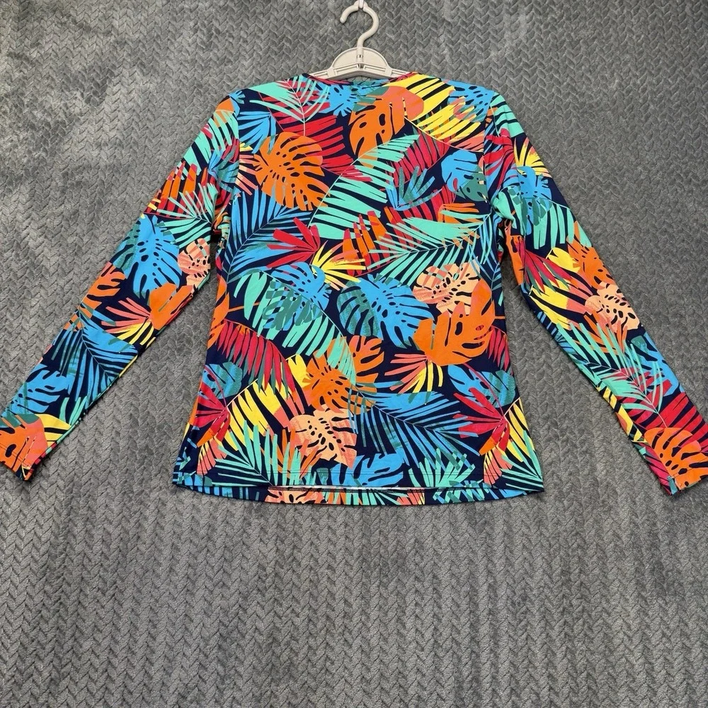 Lands' End Swim Tee Small Rash‎ Guard UPF 50 Tropical Multi Palm Leaves NEW